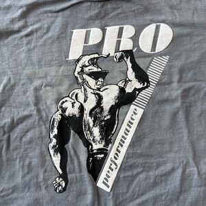 VTG 90s Pro Performance Weight Lifting One Size Long Sleeve Bodybuilder Graphic